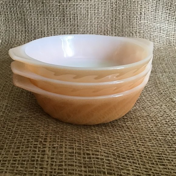3 Fire King Peach Lusterware  Bowls,  , Small Casserole - Picture 2 of 6